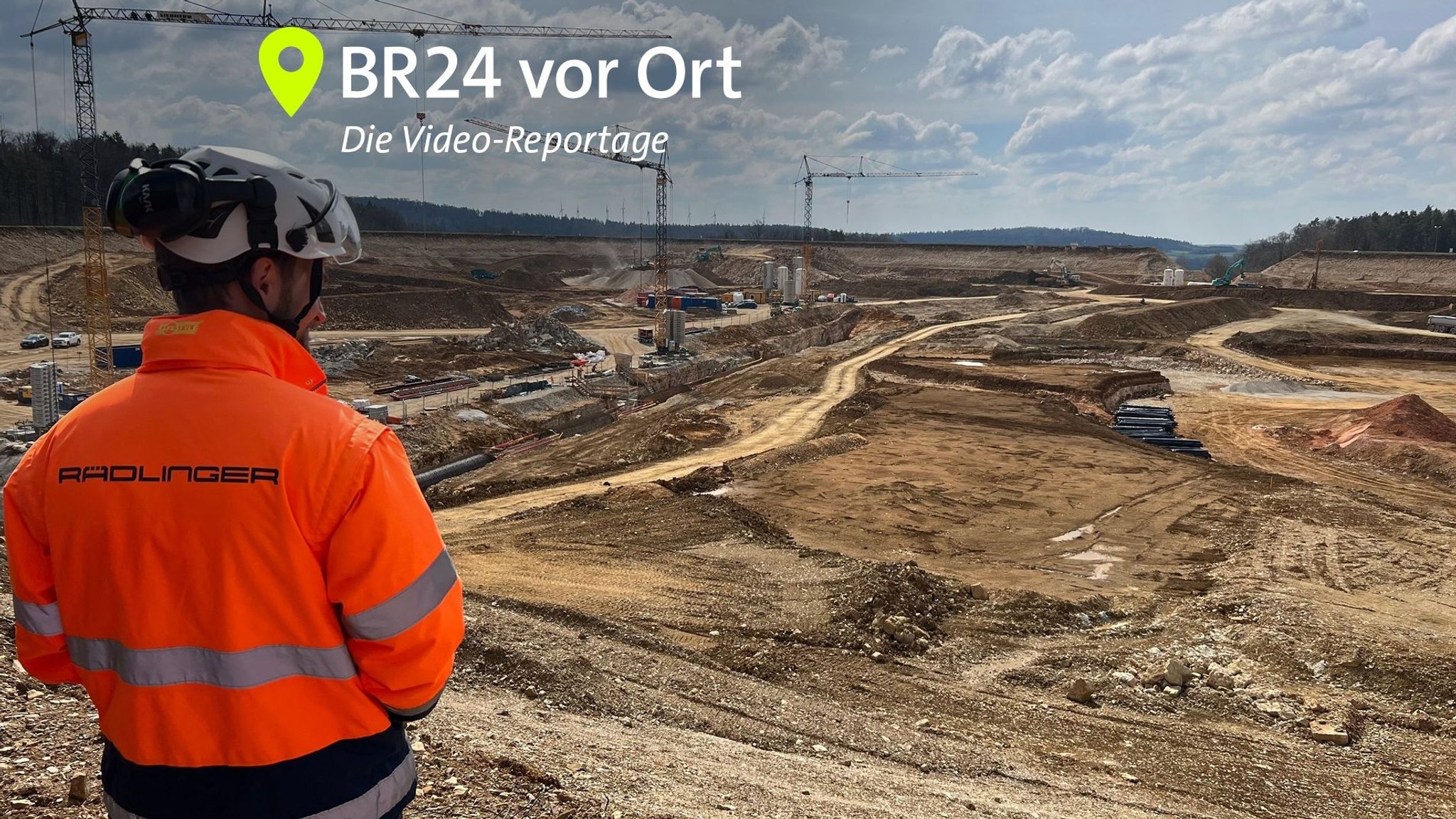 Blick über die Baustelle am Oberbecken des Pumpspeicherkraftwerks Happurg